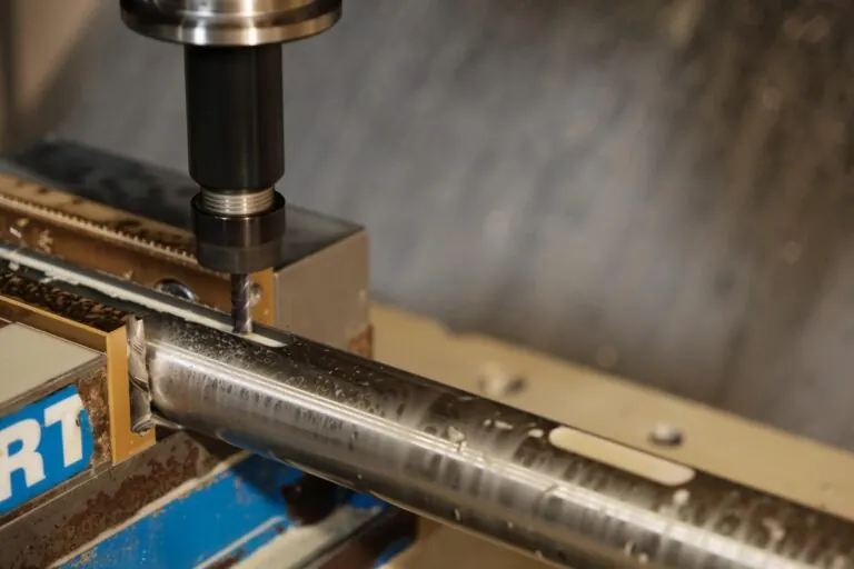 Drilling a cross-hole through a stainless steel shaft held in a mill vise