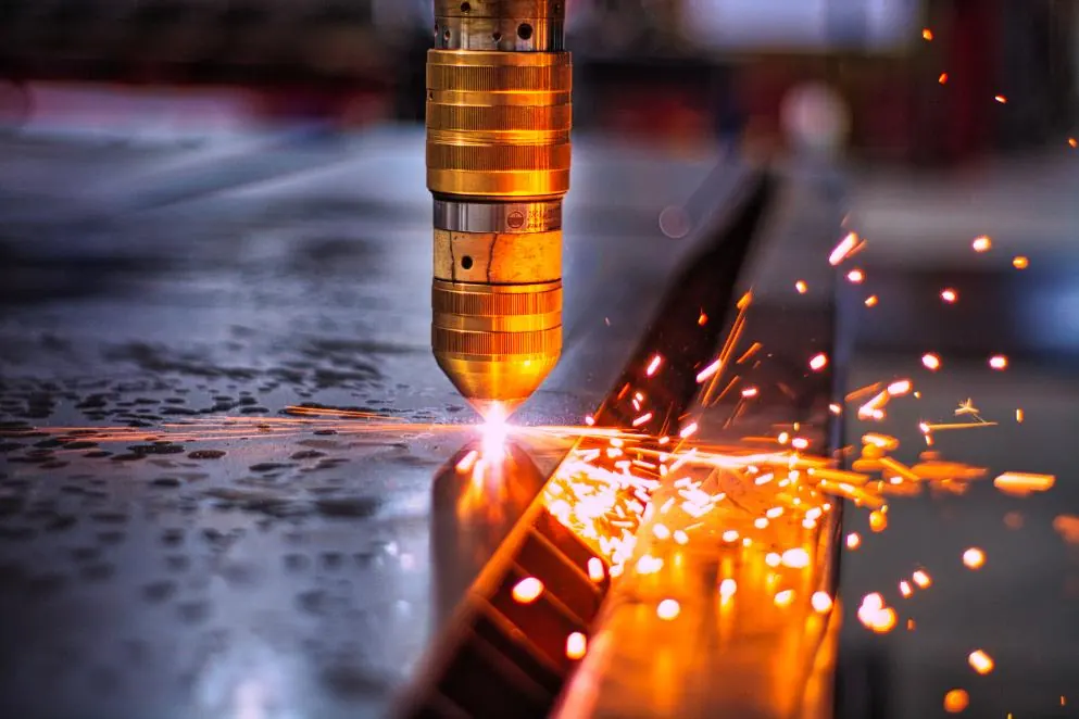 Steel being cut during fabrication